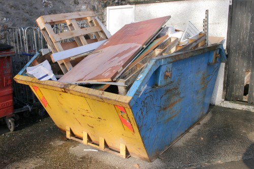 Recycled furniture materials being processed