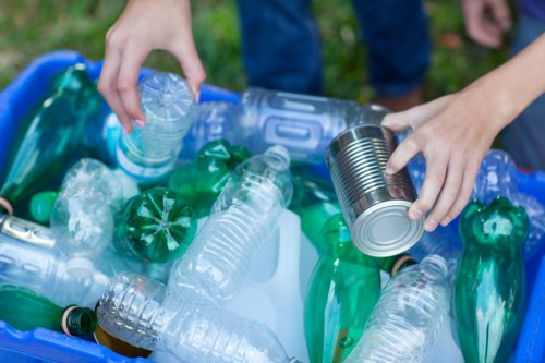 Community members participating in waste management